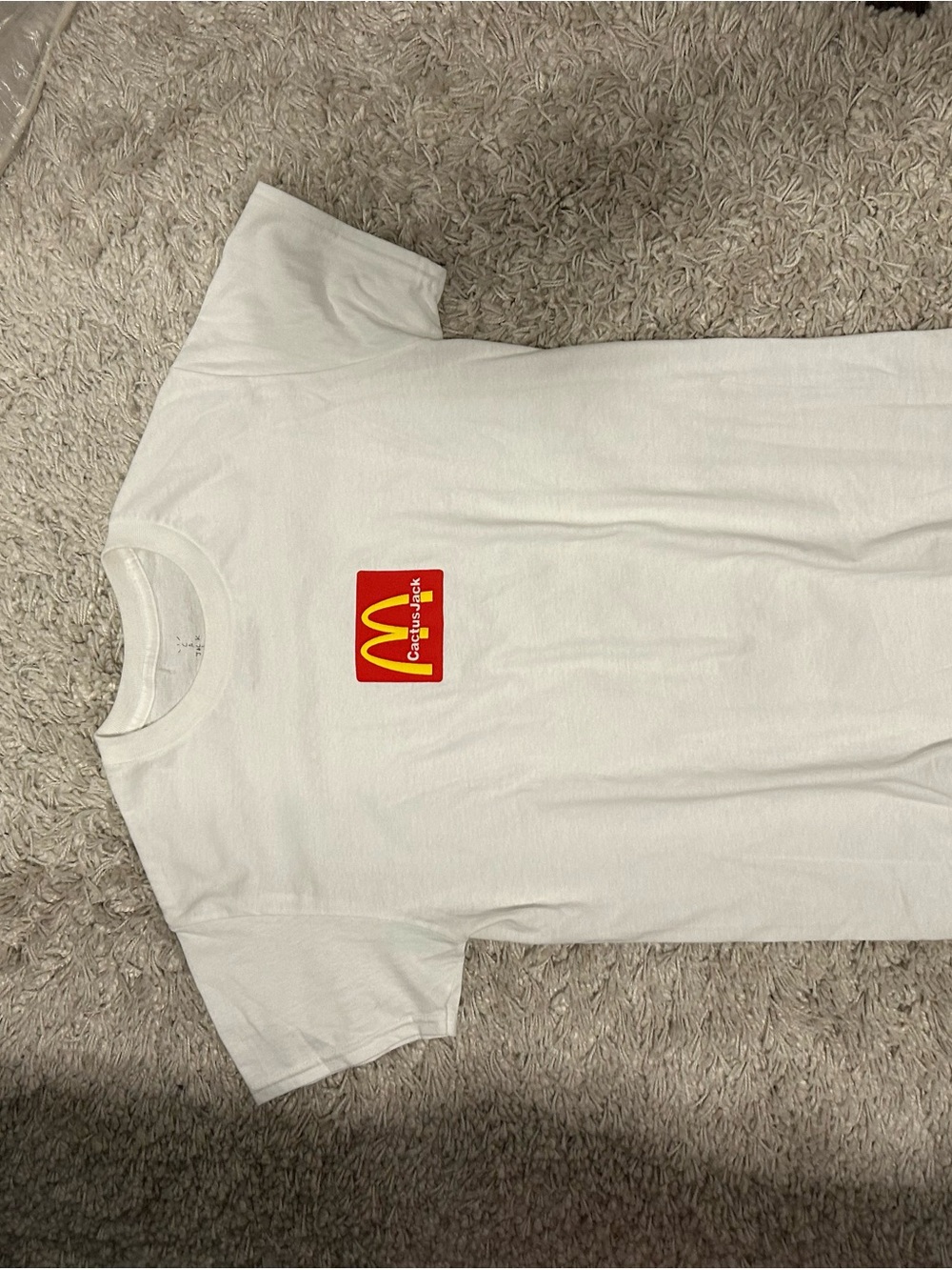 Travis Scott White Short Sleeve Tee with Red and Yellow Patch - Picture 1 of 2